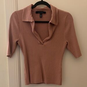 Rose Pink Knit Ribbed Sweater Top